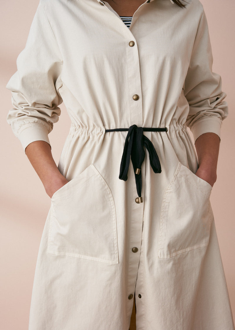 Oatmeal trench coat with waist tie