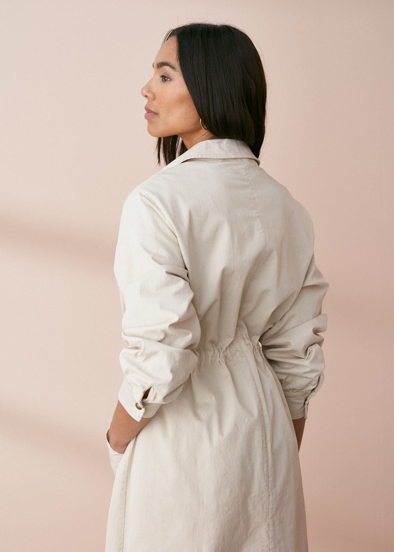 Oatmeal trench coat with waist tie