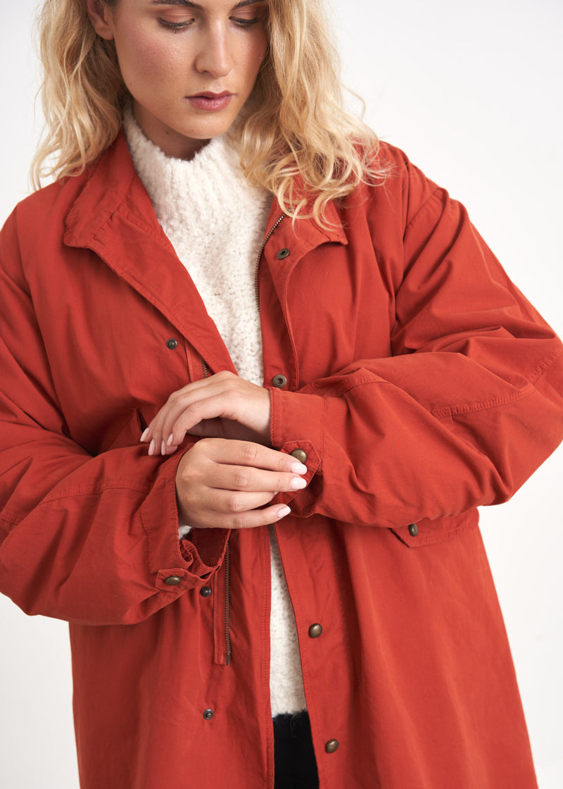 Oversized red rusty cotton parka coat
