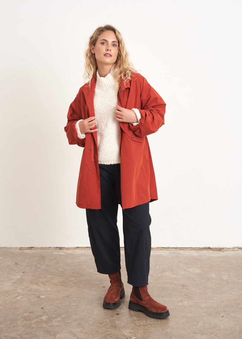 Oversized red rusty cotton parka coat