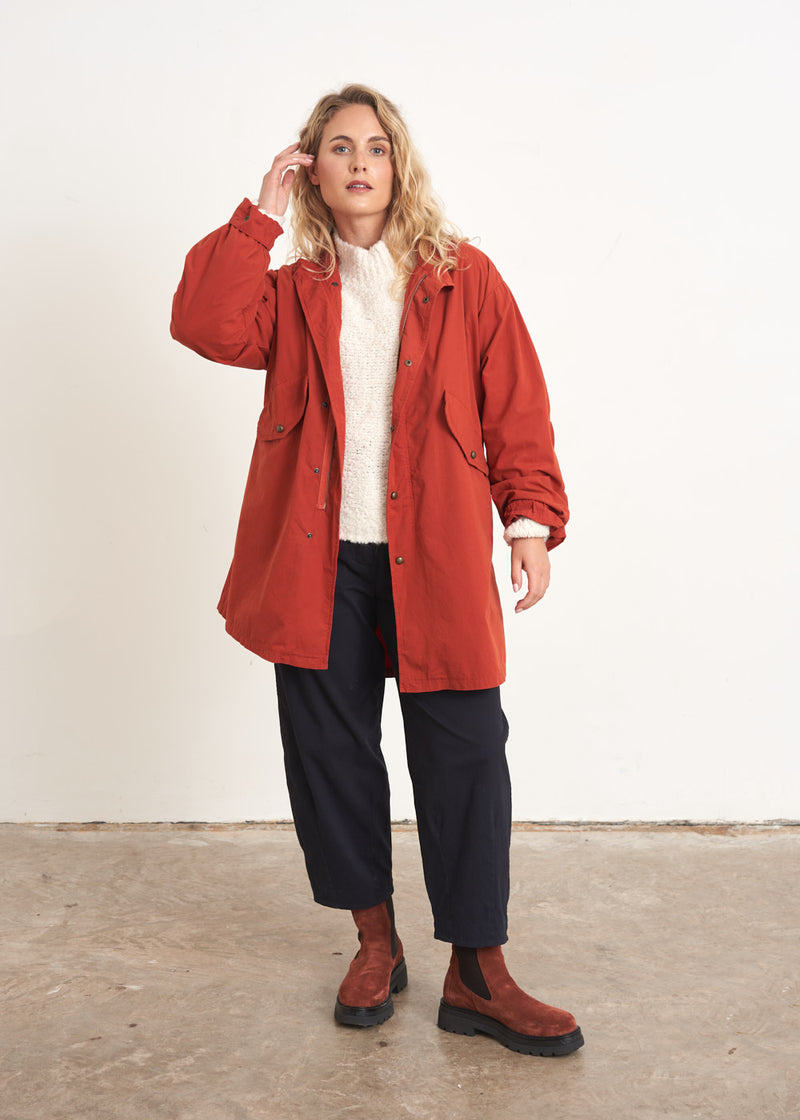 Oversized red rusty cotton parka coat