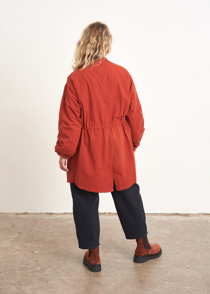 Oversized red rusty cotton parka coat