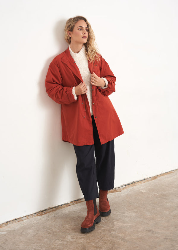 Oversized red rusty cotton parka coat
