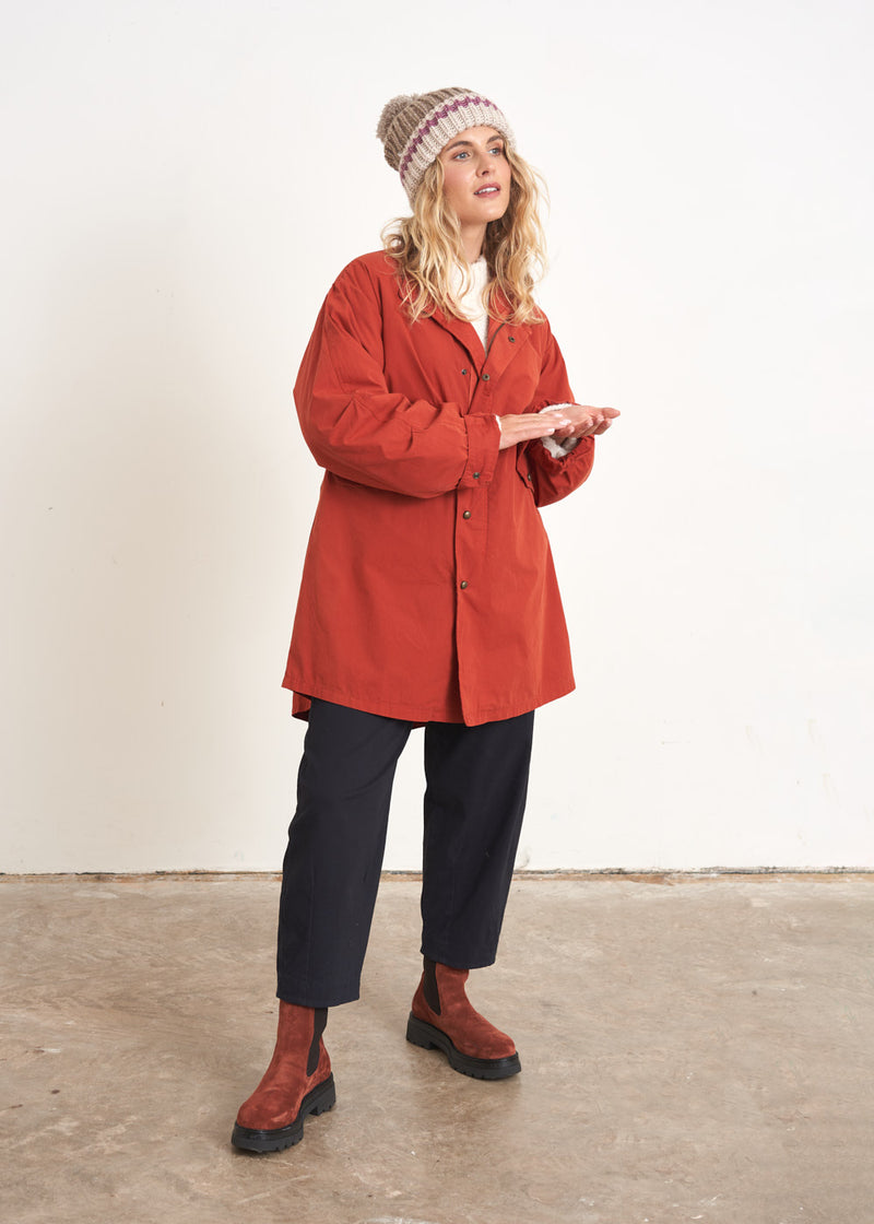 Oversized red rusty cotton parka coat