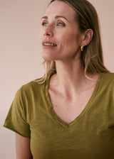 Olive green v-neck cotton t-shirt