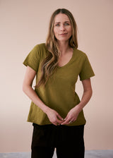Olive green v-neck cotton t-shirt