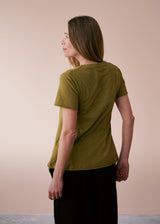 Olive green v-neck cotton t-shirt
