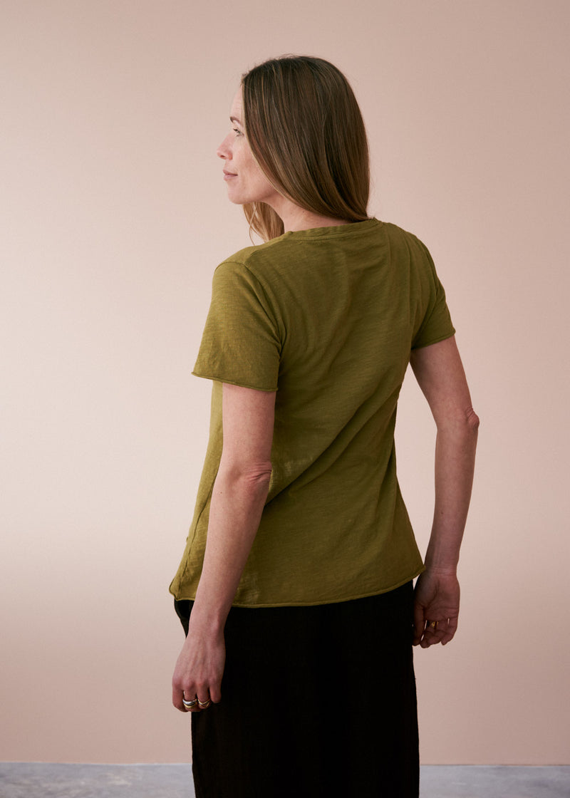 Olive green v-neck cotton t-shirt