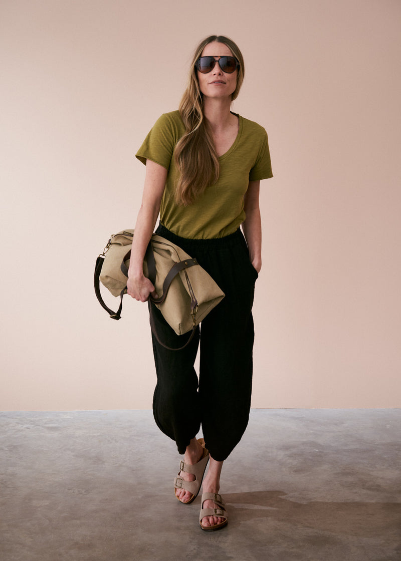 Olive green v-neck cotton t-shirt