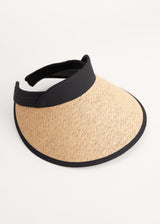 Natural straw visor with black trim