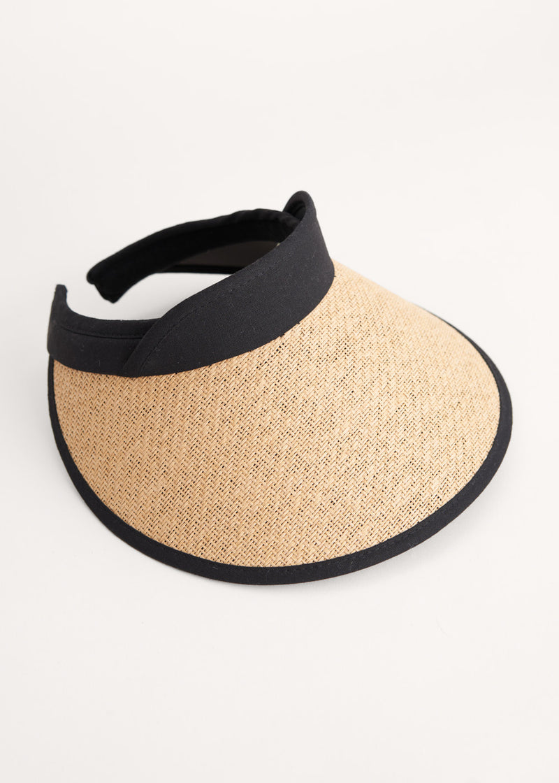Natural straw visor with black trim