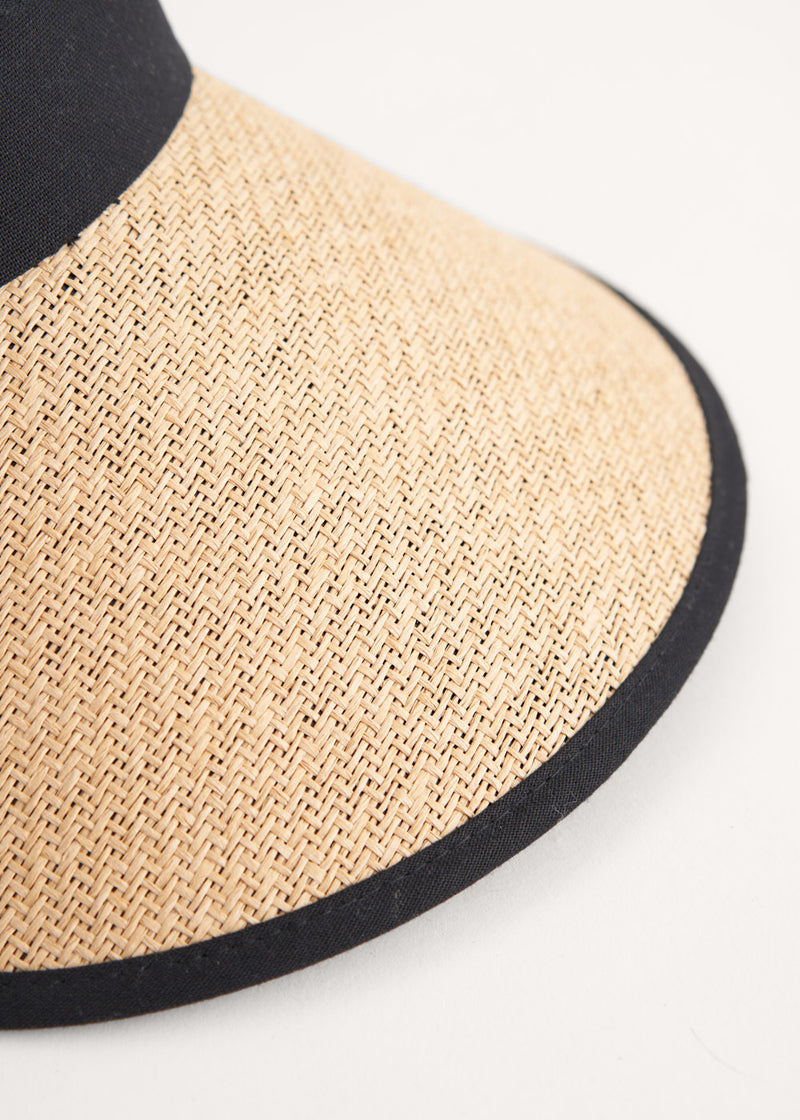 Natural straw visor with black trim