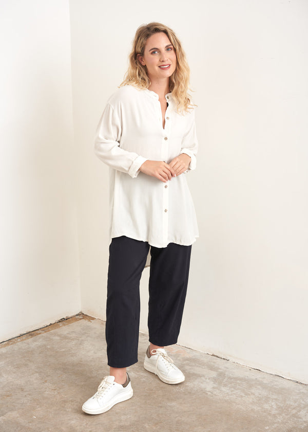 Longline oatmeal button up shirt