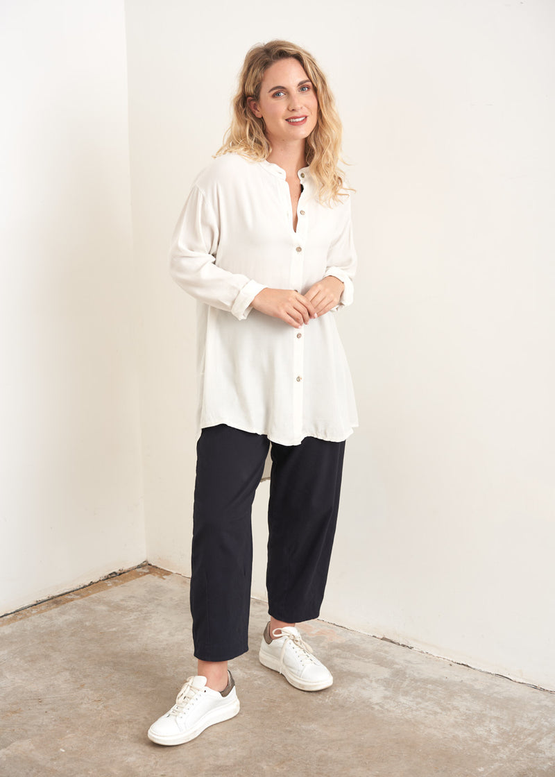 Longline oatmeal button up shirt