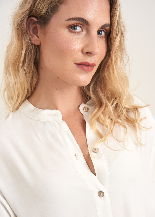 Longline oatmeal button up shirt