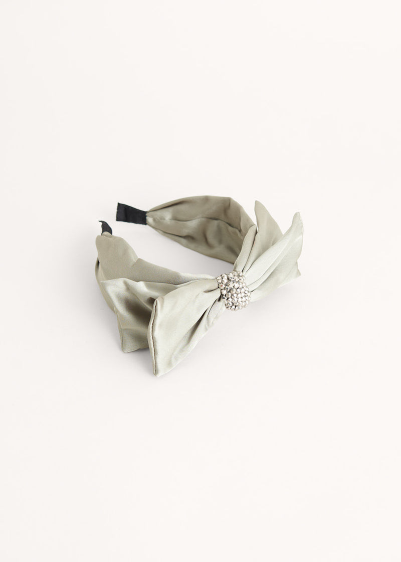 Green bow headband with crystal embellishment