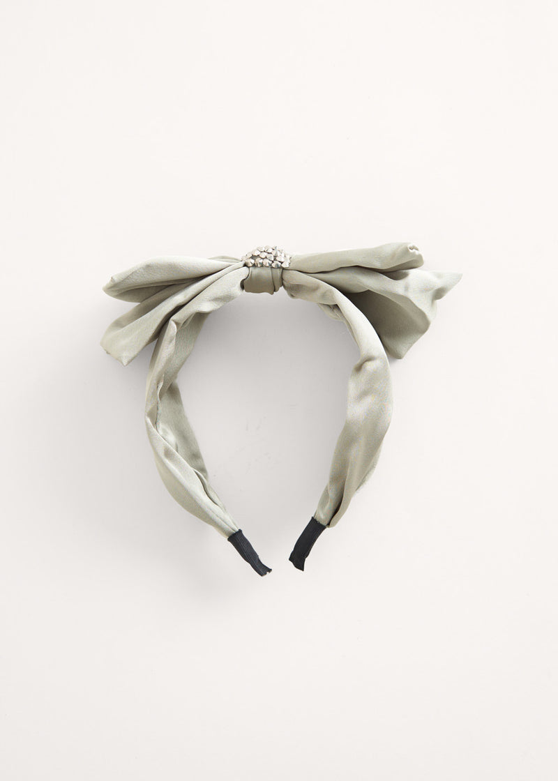 Green bow headband with crystal embellishment