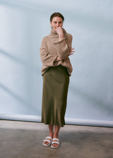 Light stone brown oversized rollneck jumper