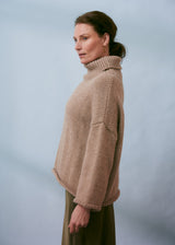 Light stone brown oversized rollneck jumper