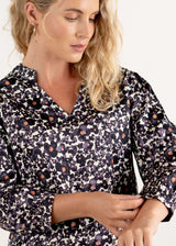 Indigo floral satin blouse