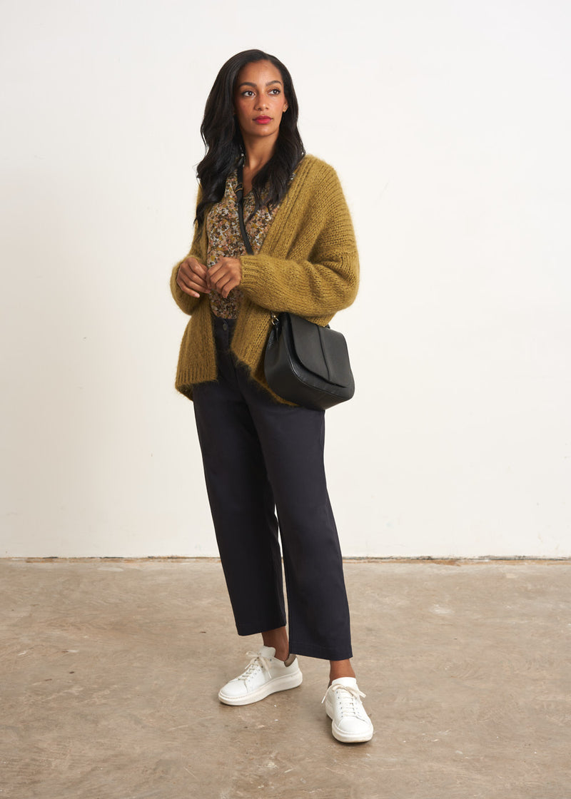 Olive green floral blouse