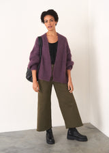 Khaki green cropped wide leg trousers