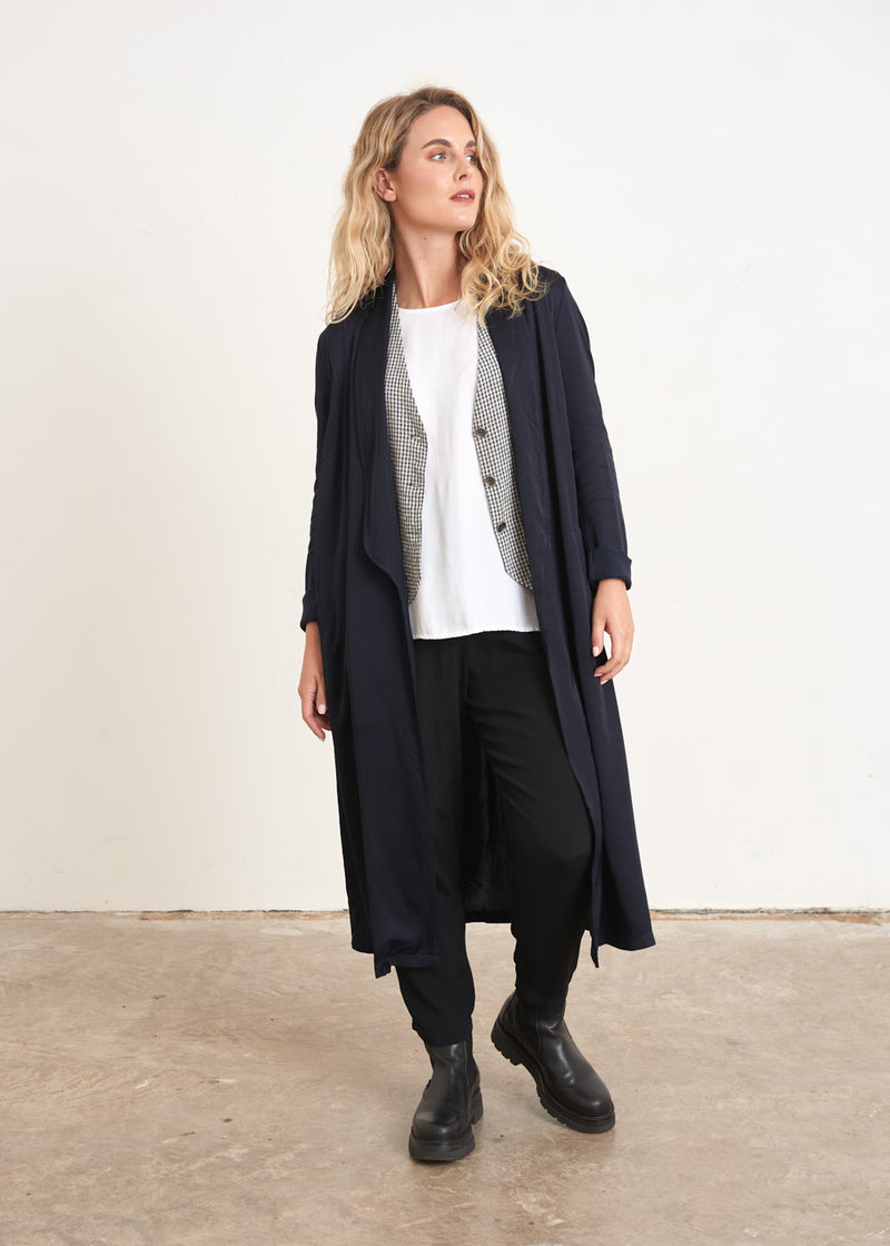 Longline dark blue satin jacket