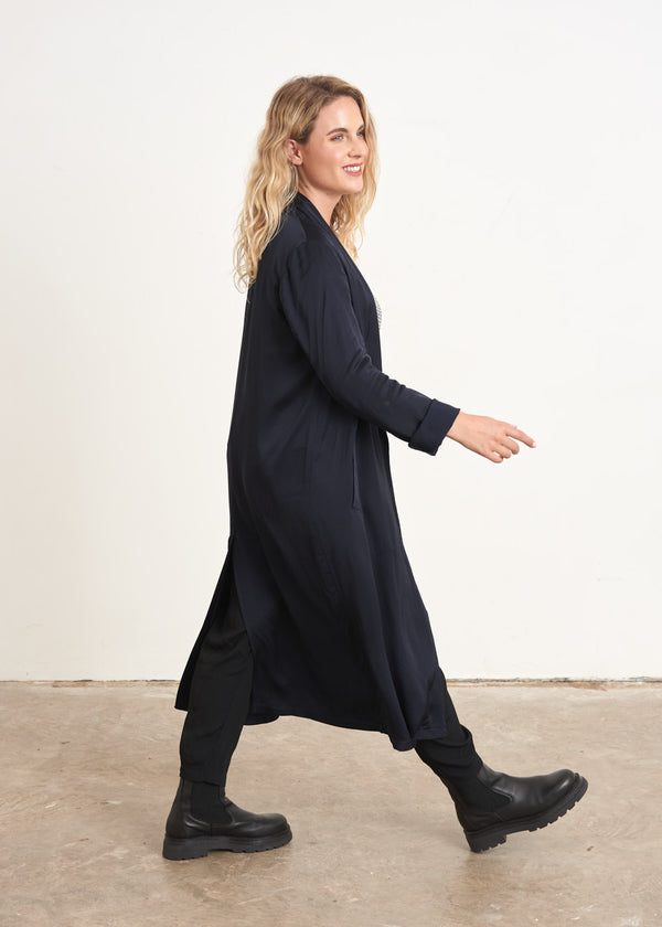 Longline dark blue satin jacket