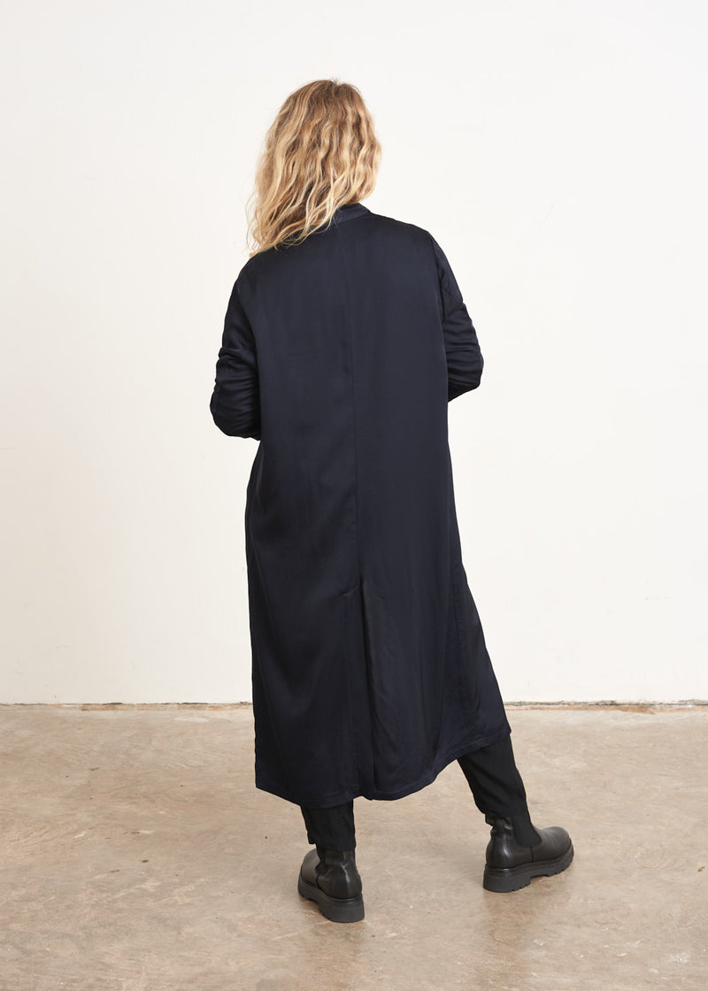 Longline dark blue satin jacket