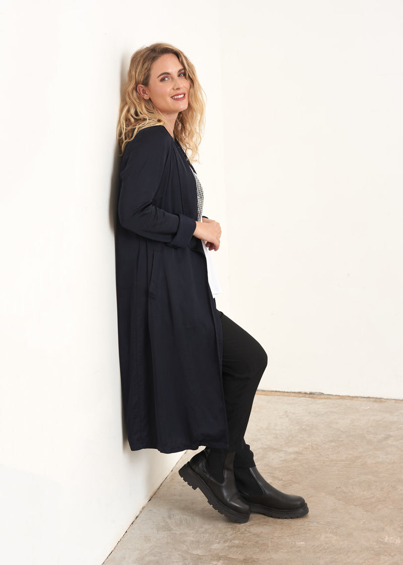 Longline dark blue satin jacket