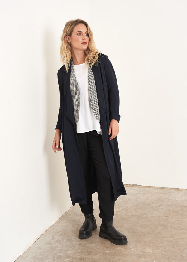 Longline dark blue satin jacket