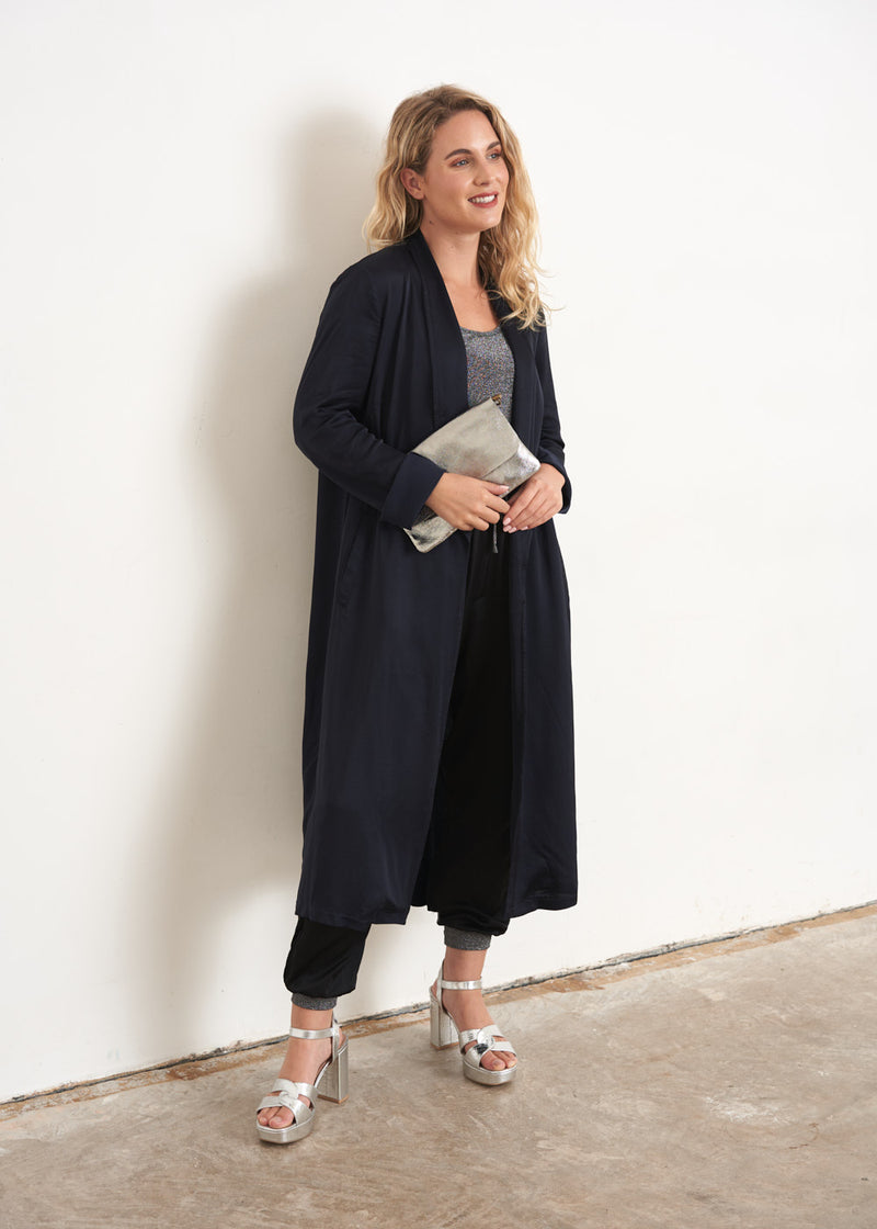 Longline dark blue satin jacket