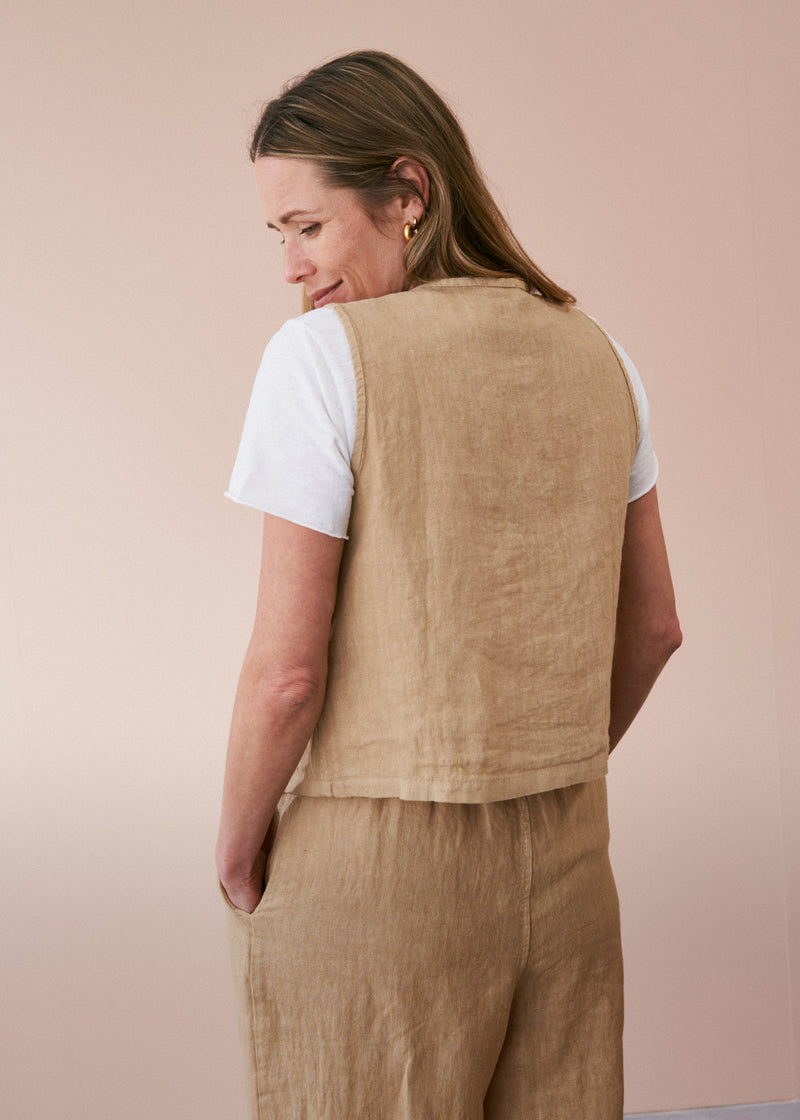 Oatmeal yellow relaxed linen waistcoat