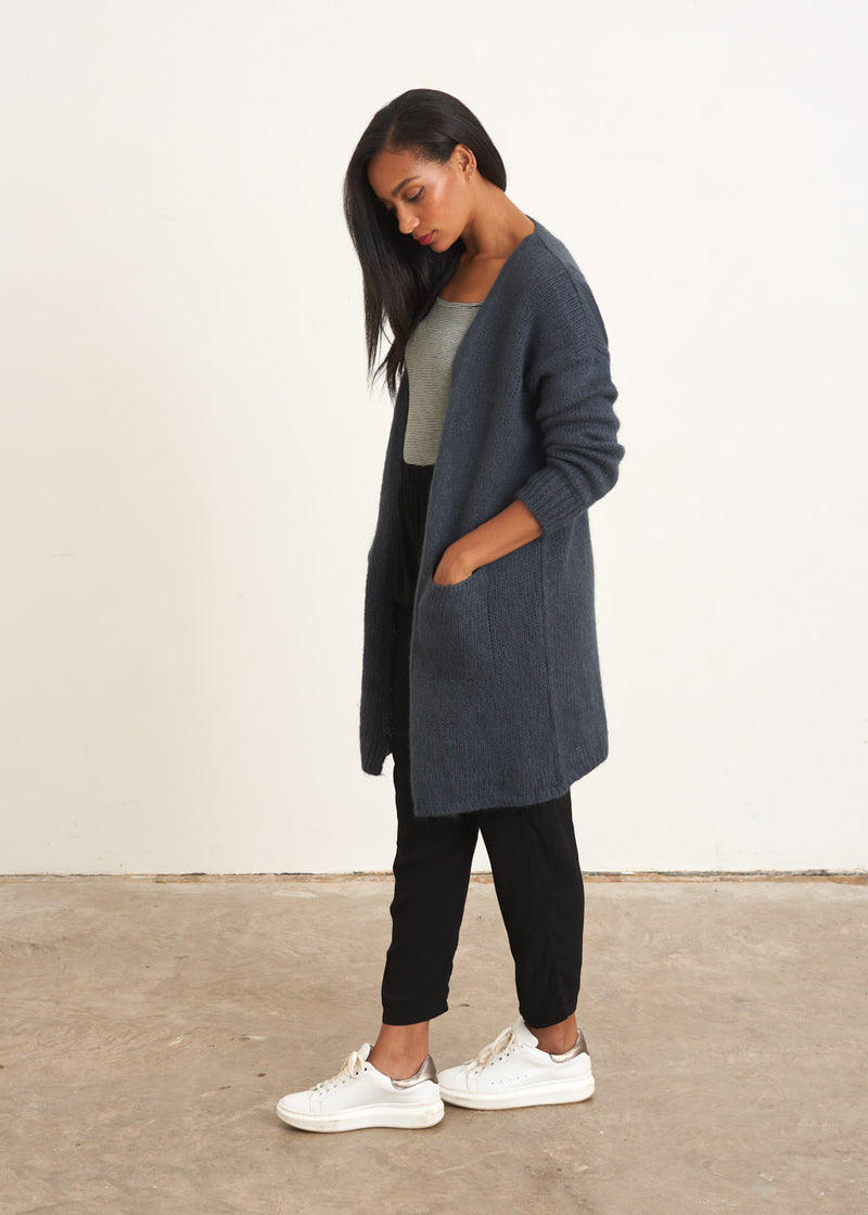 Dark blue mid length cardigan