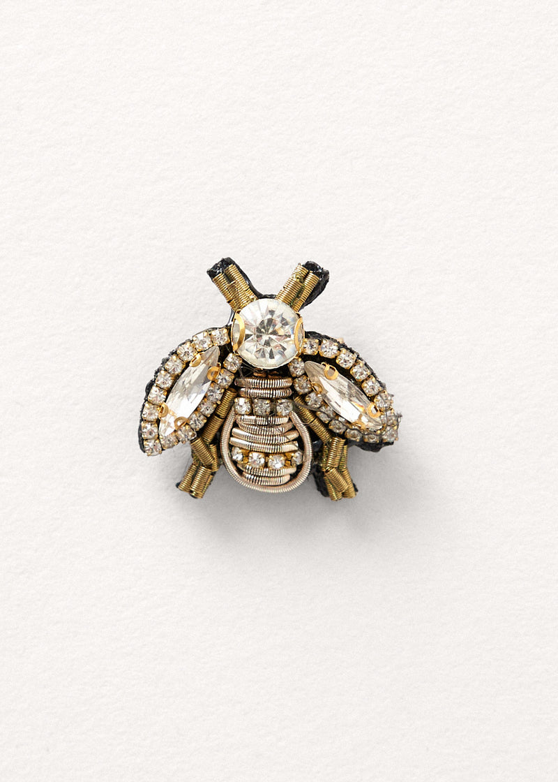 Beaded bumble bee brooch gold
