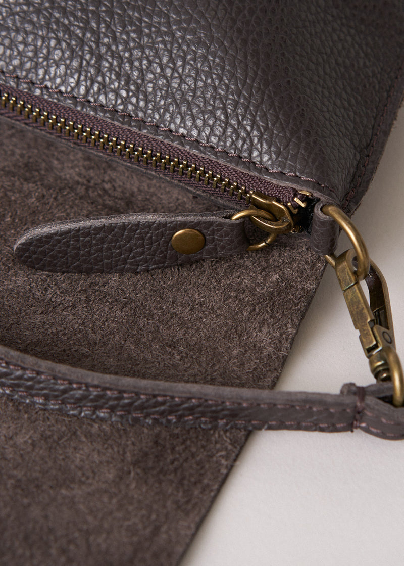 Dark brown leather flap cross body bag