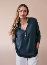 Dark teal long sleeve relaxed jersey top
