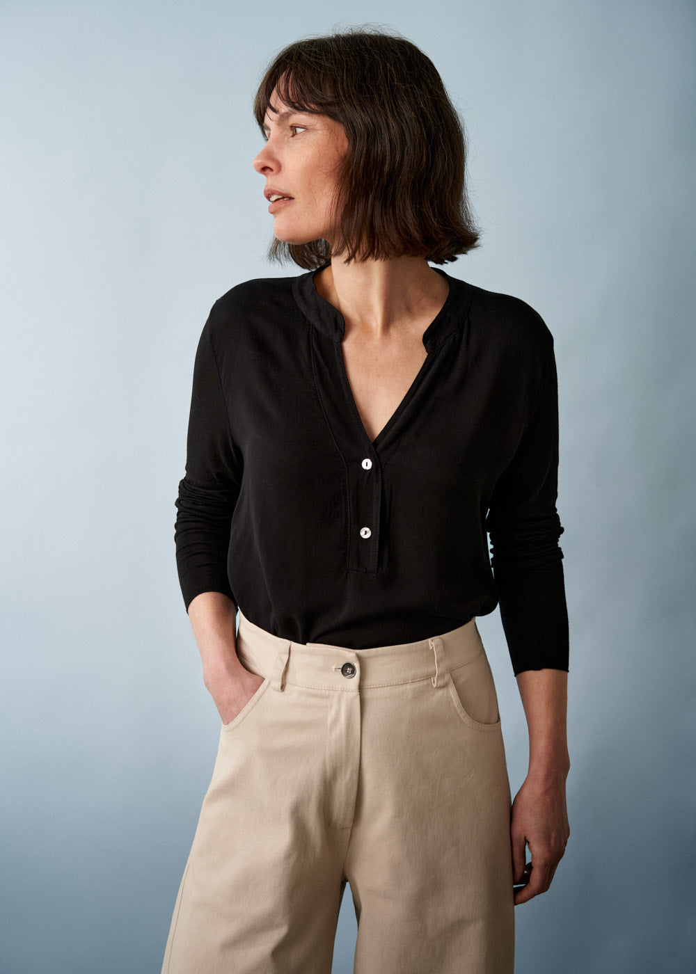 Candice V-Neck Jersey Top - Black | Tops and Blouses | BUSBY & FOX