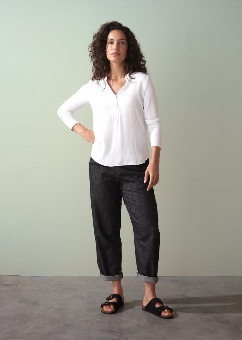Long sleeve white top with button detail