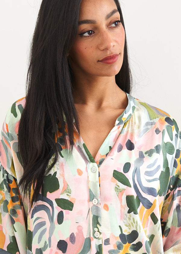 Brush stroke colourful button up blouse