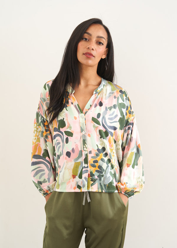 Brush stroke colourful button up blouse