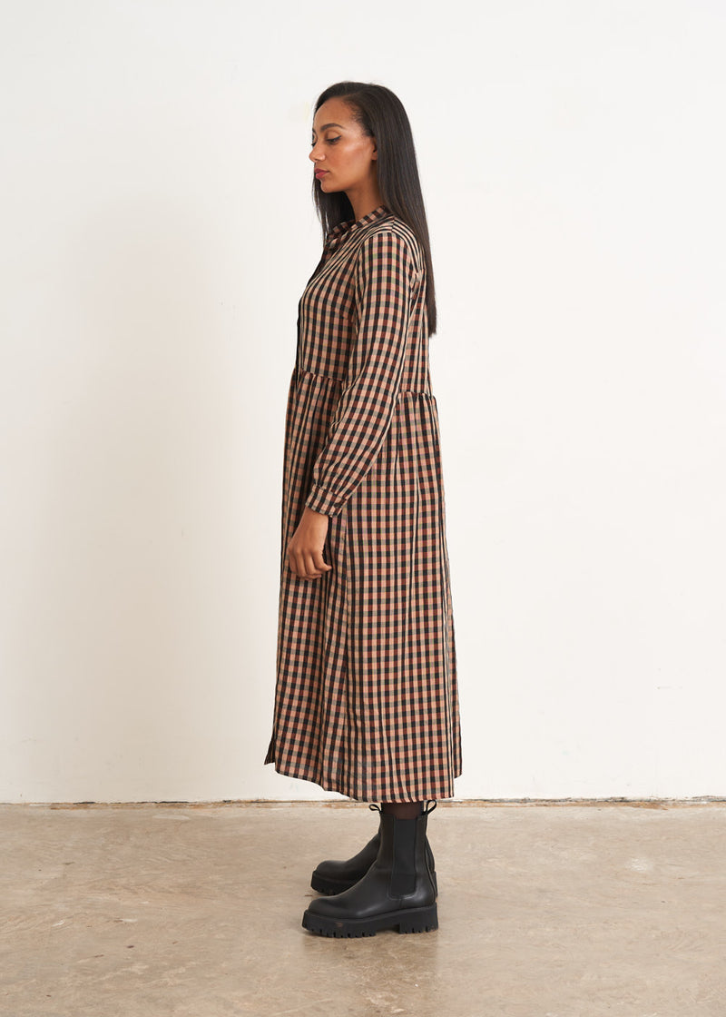 Rosegold and black checked midi dress