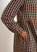 Rosegold and black checked midi dress