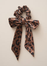 Leopard print velvet scrunchie with bow tie