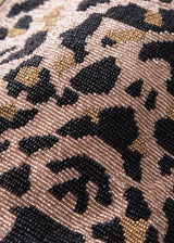 Leopard print beaded clutch bag with detachable leather strap