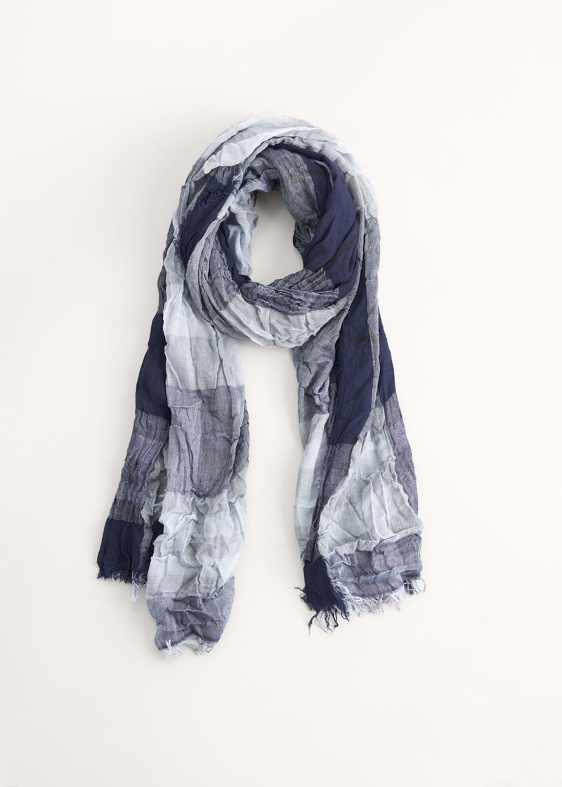 Blue and white check scarf