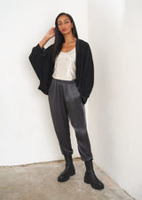 Black satin short kimono