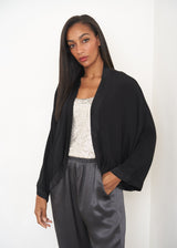 Black satin short kimono