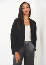 Black satin short kimono