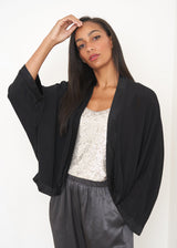Black satin short kimono